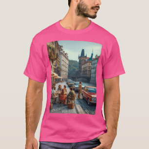Retro 1970S Prag Ai Artwork Colorful Street Caf T-Shirt