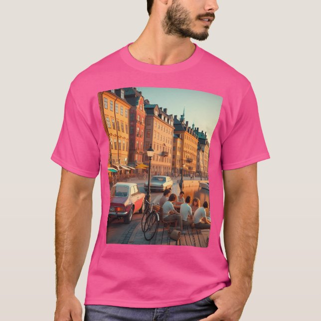 Retro 1970S Stockholm Ai Artwork Farbenfrohe Straß T-Shirt (Vorderseite)