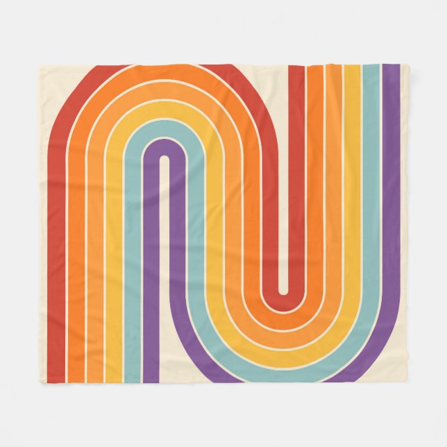 Retro 1970s Style Arched Stripes Geometric Pattern Fleecedecke (Vorderseite (Horizontal))