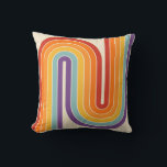 Retro 1970s Style Arched Stripes Geometric Pattern Kissen<br><div class="desc">This artwork channels a retro graphic spirit, forming the letter‑like curve with parallel bands of red, orange, yellow, light blue, teal, and purple. The layered arcs flow in harmony, evoking the bold optimism of 1970s design. Set against a soft beige background, the vibrant rainbow palette stands out with clarity and...</div>