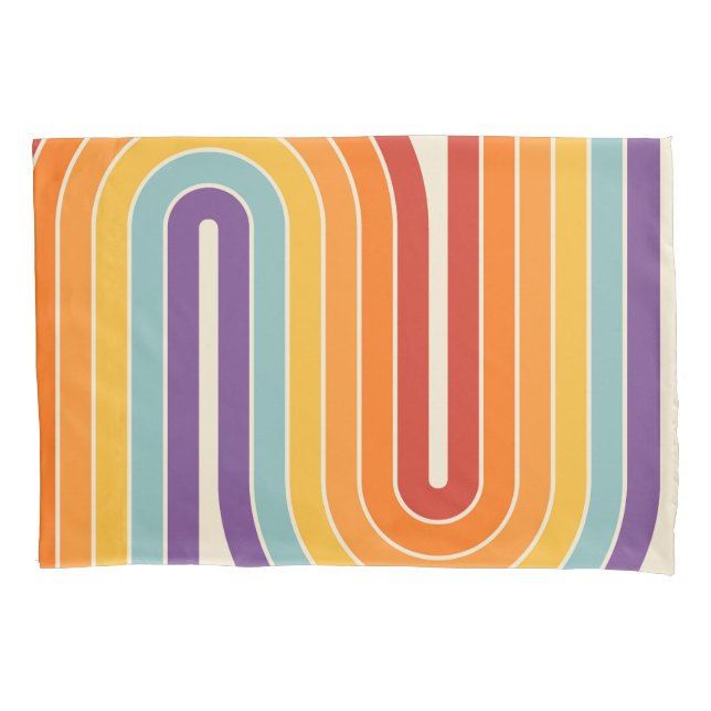 Retro 1970s Style Arched Stripes Geometric Pattern Kissenbezug (Vorderseite-Links)