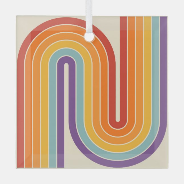 Retro 1970s Style Arched Stripes Geometric Pattern Ornament Aus Glas (Vorderseite)