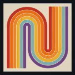 Retro 1970s Style Arched Stripes Geometric Pattern Poster<br><div class="desc">This artwork channels a retro graphic spirit, forming the letter‑like curve with parallel bands of red, orange, yellow, light blue, teal, and purple. The layered arcs flow in harmony, evoking the bold optimism of 1970s design. Set against a soft beige background, the vibrant rainbow palette stands out with clarity and...</div>