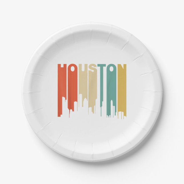 Retro 1970's Style Houston Texas Skyline  Pappteller (Vorderseite)