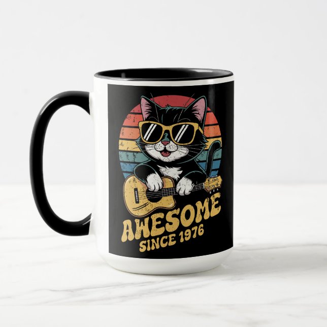 Retro 1976 Birthday 50th Cat Lover Bday Ukulele  Tasse (Links)