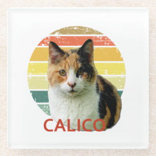 Retro 1980 Faded Sunset Calico Moggy Cat Art Glasuntersetzer