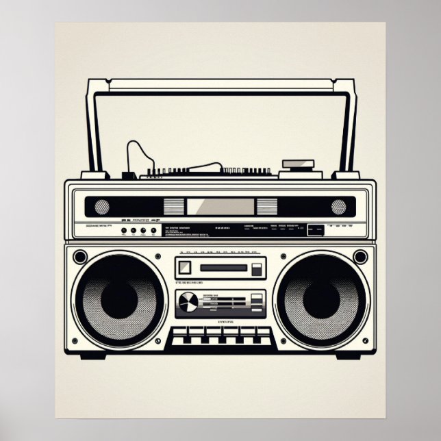 Retro-1980er-Jahre Boombox minimalistische Linien  Poster (Vorne)
