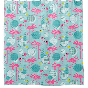 Retro 1980er Jahre Memphis Stil rosa Flamingos Duschvorhang