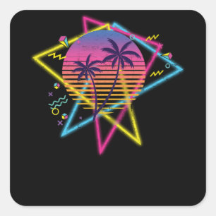 Retro 1980er Jahre Vaporwave Palm Trees Sunset Quadratischer Aufkleber