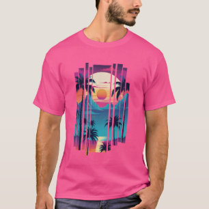 Retro 1980er Jahre Vaporwave Palmen Sunset Beach T-Shirt
