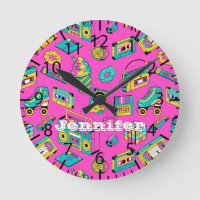 Retro 1980er Neon Pink Aquamarines Muster Pop Kuns