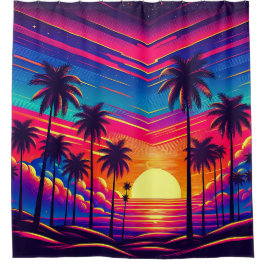 "Retro 1980er: Sonnenuntergang am Strand" Duschvorhang