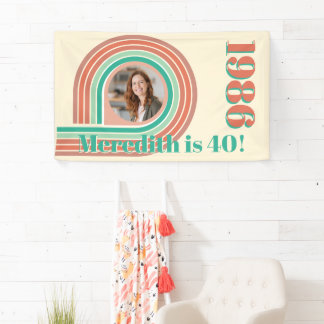 Retro 1986 40. Geburtstag Coral Boho Foto Streifen Banner