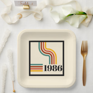 Retro 1986 40. Geburtstag Papierplatte Streifen Pappteller