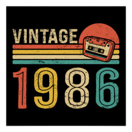 Retro 1986 Birthday Vintage Cassette Tape 40th   Poster