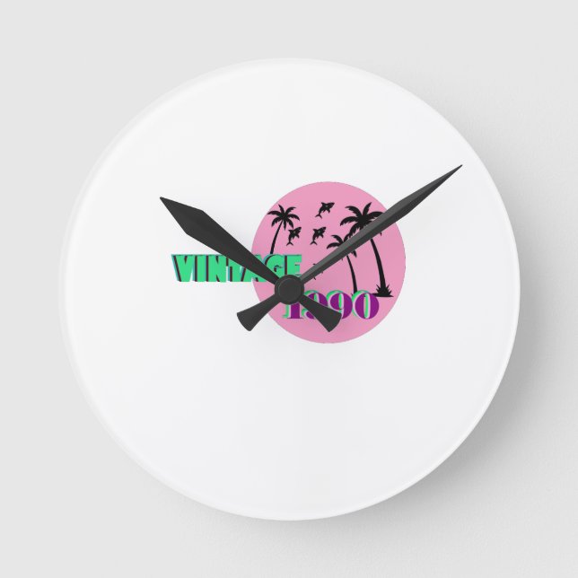 Retro 1990 Geburtstagsgeschenk Runde Wanduhr (Vorderseite)