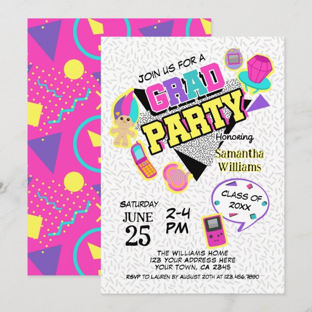 Retro 1990er-Graduierungspartei Einladung (Vorne/Hinten)