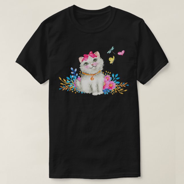 Retro 1990s Tacky Cat   Kitten and Butterflies  T-Shirt (Design vorne)