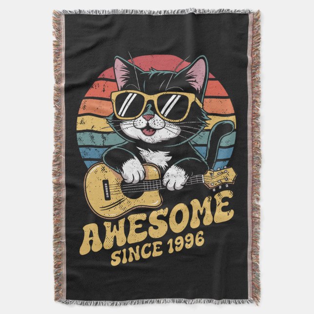 Retro 1996 Birthday Cat Lover Ukulele 30th Bday  Decke (Vorderseite Vertikal)