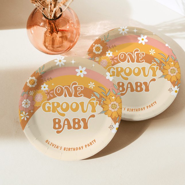Retro 1 Groovy Baby Geburtstag Pappteller (Von Creator hochgeladen)