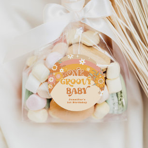 Retro 1 Groovy Baby Geburtstag Runder Aufkleber