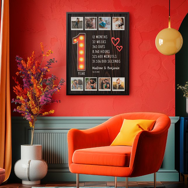 Retro 1. Jubiläum Hört Custom Foto Collage Poster (Von Creator hochgeladen)