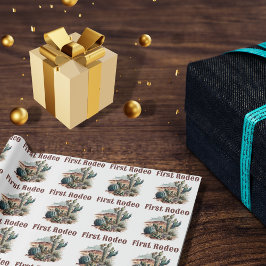 Retro 1. Rodeo Western Kaktus Geburtstag Geschenkpapier