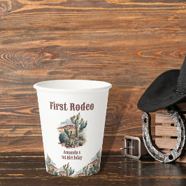 Retro 1. Rodeo Western Kaktus Geburtstag Pappbecher