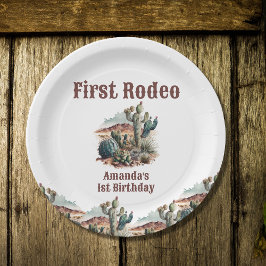 Retro 1. Rodeo Western Kaktus Geburtstag Pappteller