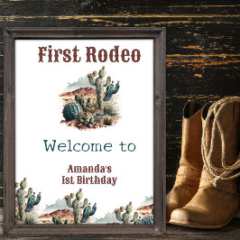 Retro 1. Rodeo Western Kaktus Geburtstag Poster