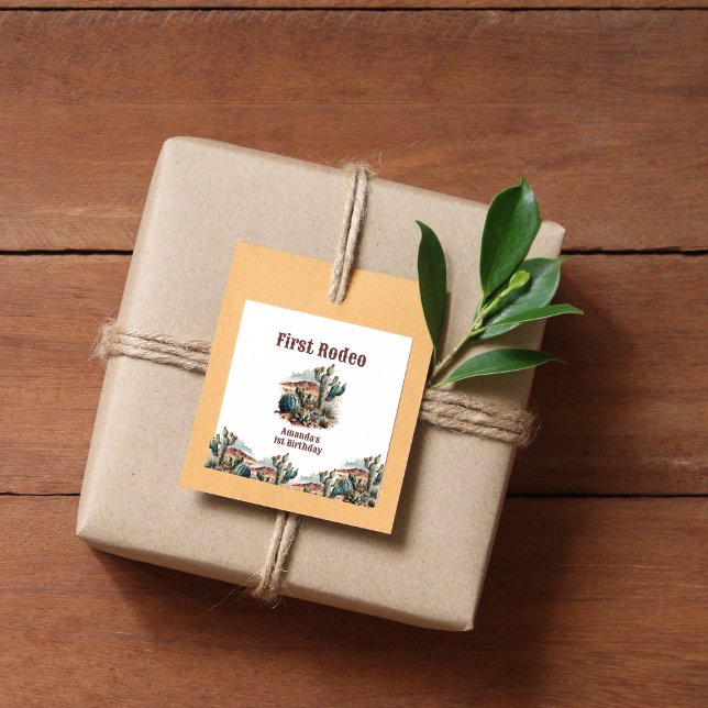 Retro 1. Rodeo Western Kaktus Geburtstag Quadratischer Aufkleber (Von Creator hochgeladen)