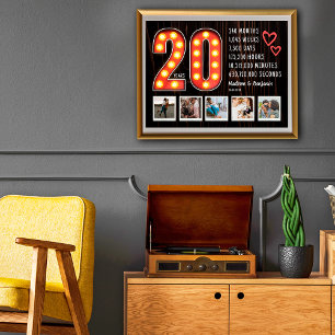 Retro 20. Jubiläums Hearts Benutzerdefinierte Foto Poster