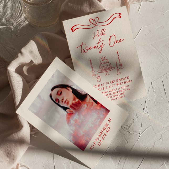 Retro 21. Cake Hallo 21 Foto Geburtstag Einladung (Von Creator hochgeladen)