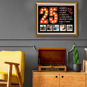 Retro 25. Jubiläums Hearts Benutzerdefinierte Foto Poster