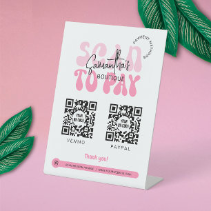 Retro 2 QR Codes Scan to Pink & White Shop Sockelschild
