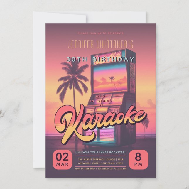 Retro 30. Geburtstag Karaoke Party Einladung (Vorderseite)