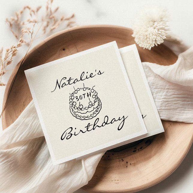 Retro 30. Handgezeichneter Kuchen Dreißig Spaß Geb Serviette (Von Creator hochgeladen)