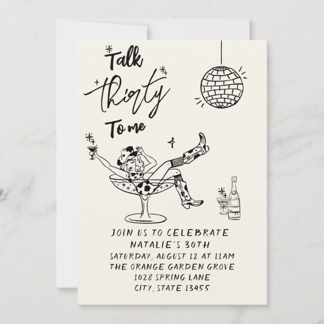 Retro 30. Kuh Mädchen reden dreißig zu mir Geburts Einladung (Vorderseite)