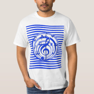 Retro 3D-Effekt Blaue musikalische Hinweise T-Shirt