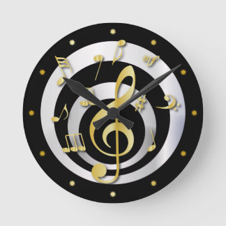 Retro-3D-Effekt Gold- und Silbermusik Runde Wanduhr