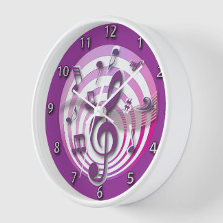 Retro 3D-Effekt Rosa musikalische Hinweise Uhr