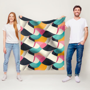 Retro 3D Geometrisches Muster in Aquamarin, rosa, Fleecedecke