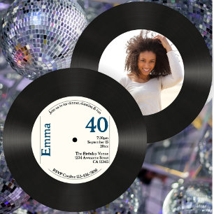 Retro 40. Geburtstagsfoto Faux-Vinyl-Schallplatte Einladung