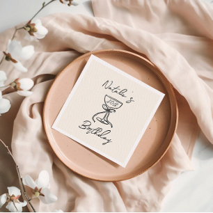 Retro 40th Hand Drawn Bow Champagne Glass Geburtst Serviette
