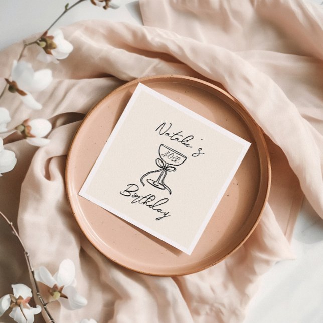 Retro 40th Hand Drawn Bow Champagne Glass Geburtst Serviette (Von Creator hochgeladen)