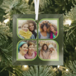 Retro 4 Foto Pinwheel Blume Petrolgrün Ornament Aus Glas<br><div class="desc">Stilvolles Foto in zwei Töngrün mit Retro Pinwheel Stil Foto Collage. Die Fotovorlage ist für Sie ein Set, um 4 Ihrer Lieblings-Fotos hinzuzufügen, die automatisch in den Blume Blätter Formen angezeigt werden. Wenn Sie Probleme mit der Bildplatzierung haben, versuchen Sie, Ihr Foto auf ein Quadrat zuzuschneiden und neu hochzuladen. Wenn...</div>
