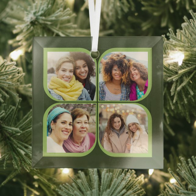 Retro 4 Foto Pinwheel Blume Petrolgrün Ornament Aus Glas (Insitu)