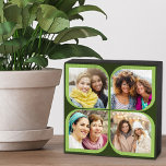 Retro 4 FotoCollage Pinwheel Blume Petrolgrün Holzkisten Schild<br><div class="desc">Stilvolle Foto-Block in zwei Töngrün mit Retro-Pinwheel Stil Foto Collage. Die Fotovorlage ist für Sie ein Set, um 4 Ihrer Lieblings-Fotos hinzuzufügen, die automatisch in den Blume Blätter Formen angezeigt werden. Wenn Sie Probleme mit der Bildplatzierung haben, versuchen Sie, Ihr Foto auf ein Quadrat zuzuschneiden und neu hochzuladen. Wenn Sie...</div>