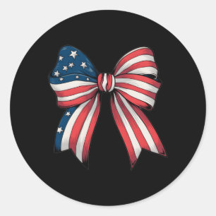 Retro 4. Juli Coquette-Bögen Amerikanische Flagge  Runder Aufkleber