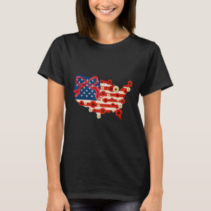 Retro 4. Juli Coquette Bow Floral America Karte T-Shirt